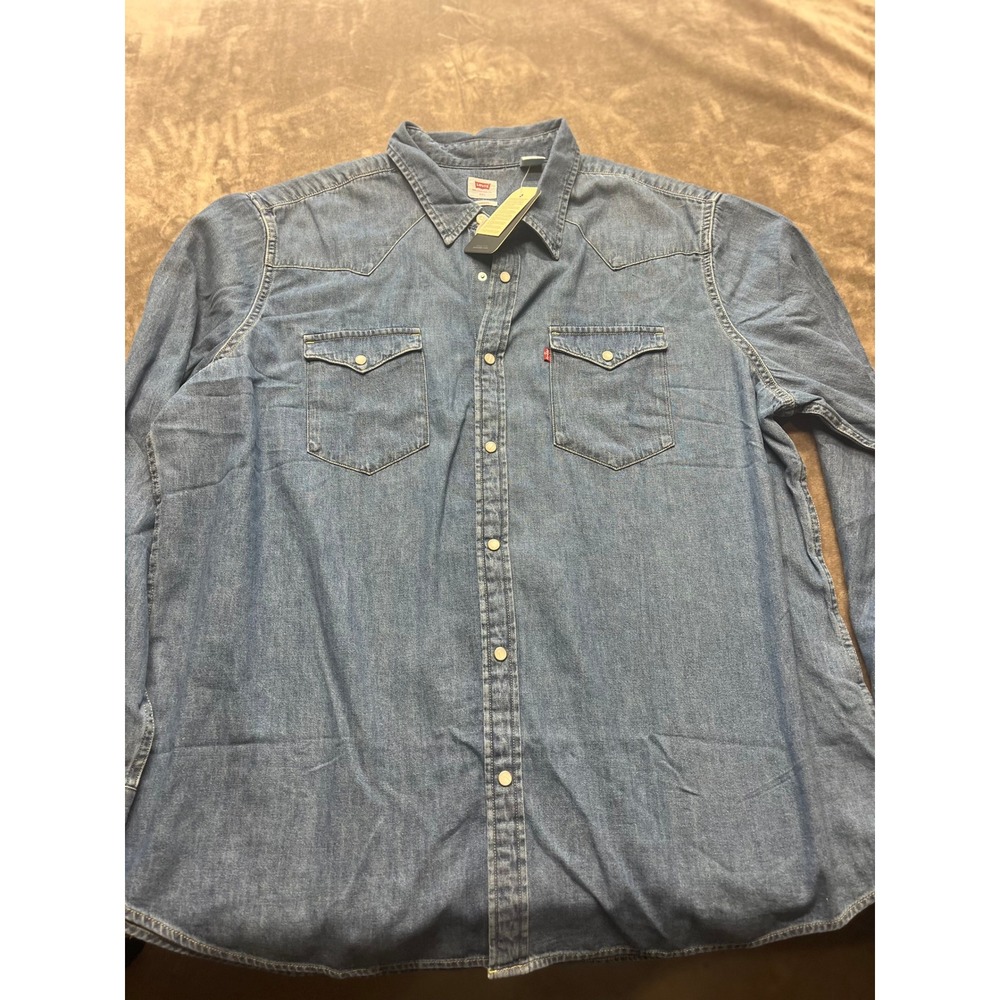 Levi's Denim Western Shirt Mens XXL Long Sleeve Pearl Snap Front Pockets New Tag
